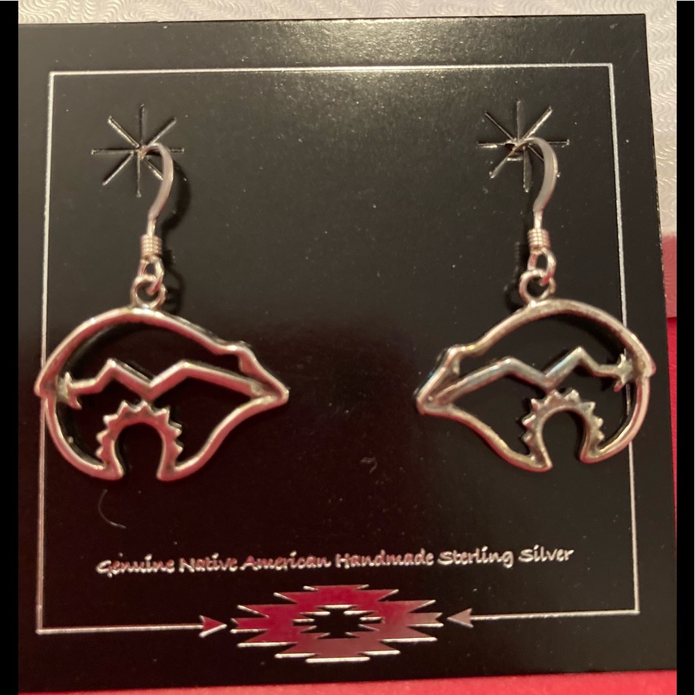 Zuni Design Bear Earrings Sterling Silver